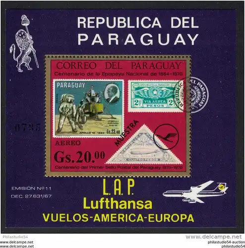 Blockausgabe L.A.P. Lufthansa für Flüge Amerika-Europa postfrisch mit Aufdruck ""MUESTRA"" (Normalblock 85,- ME)
