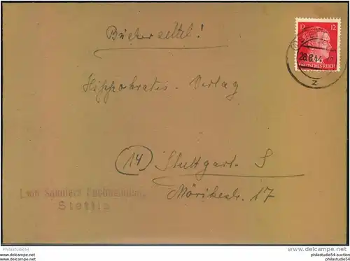 1944: Brief mit PLZ-Stempel (4) STETTIN