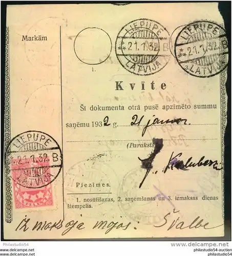 1932: Postanweisung, money order LIPAJA - LIEPUPE