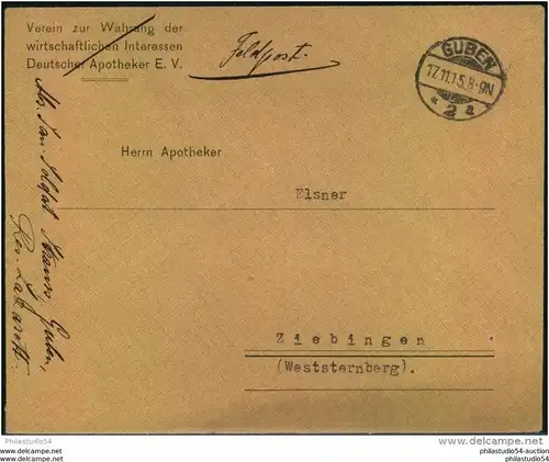 BRANDENBURG ; GUBEN 1915; Feldpost nach Ziebingen