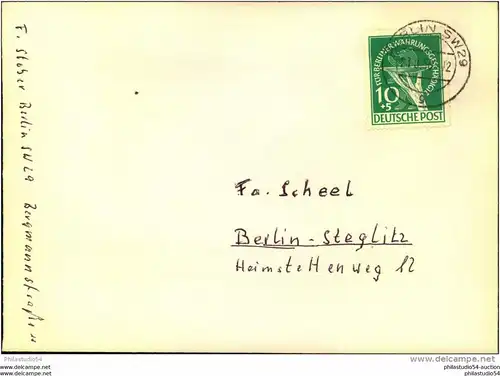1950, Ortsbrief mit EF 10 Pfg. Währungsgeschädigten ab BERLIN SW 29 g 23.8.50. Michel 470,-