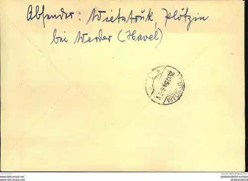 1954, Einschreiben mit Fünfjahresplan ab WERDER (HAVEL). Leih-R-Zettel von ""Deez üb. Werder""
