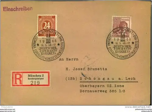 1948, MÜNCHEN, Esperato-Kongress, Sonder-R-Zettel