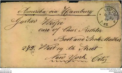 1882, Brief "Amerika via Hamburg" nach New York City mit 20 Pfg.