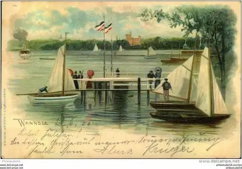 BERLIN-WANNSEE 1900; Segelboote am Steg, gelaufen