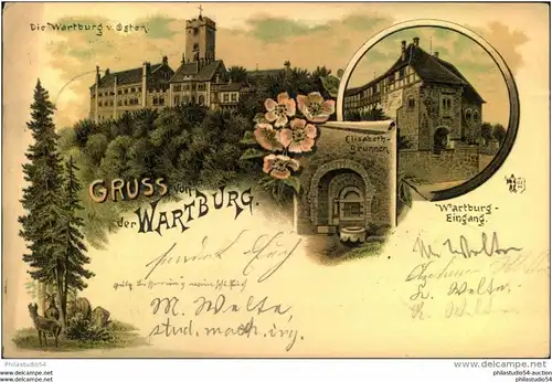 WARTBURG, in EISENACH 1896, Gruss von der ..., Elisabeth-Brunnen,