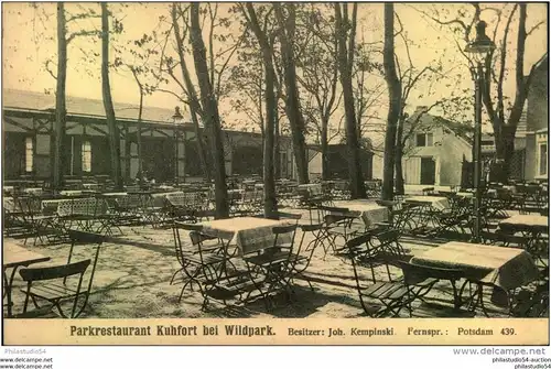 WILDPARK, Parkrestaurant Kuhfort bei , Besitzer: Joh. Kempinski, ; Bahnpost ZUG 3., BERLIN-HOLZMINDEN,, 1913