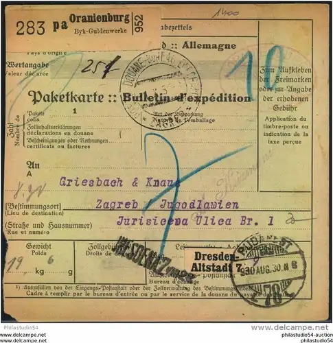 1930, BRANDENBURG, ORANIENBURG, Selbstbucher Paketkarte