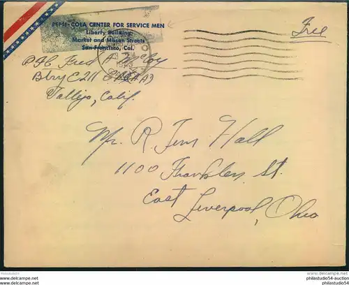 1943, military post with pre printed envelope ""PEPSI COLA CENTER FOR SERVICE MEN"", sent from SAN FRANCISCO