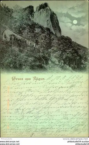 RÜGEN , Gruss aus..., Stempel STUBBENKAMMER 1898;  Ankunftstempel Schwerin, Mondscheinkarte,