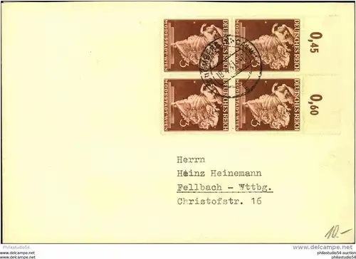 1941, Brief mit 3 Pfg.Wiener Messe im Oberrandvierderblock aus SCHÖMBERG (KR. CALW)