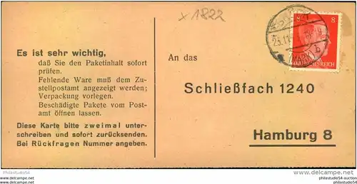 1941, Liebesgabenpaket Empfangsbestätigung, BRÜCK (MARK) - Brandenburg
