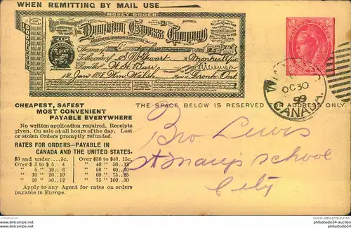 1899, 1 Cent postal stationery card advertising ""Dominion Express Company"".