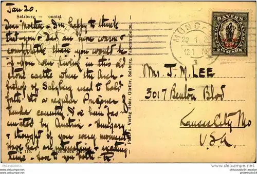 1922, Postkarte mit 2 1/2 Mark "Bayernabschied" ab MÜNCHEN nach USA