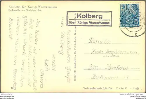 Brandenburg : 1957, Postkarte Posthilfsstelle "Kolberg über Königs Wusterhausen"