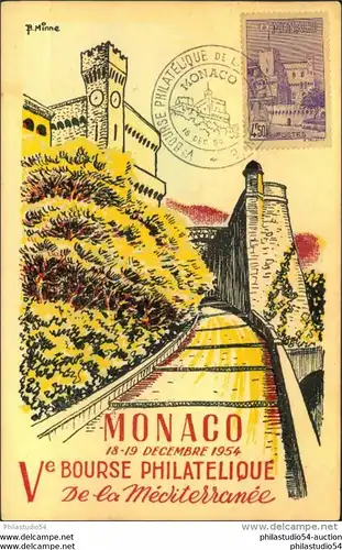 1954, MONACO, BOURSE PHILATELIQUE de la Mediteranee