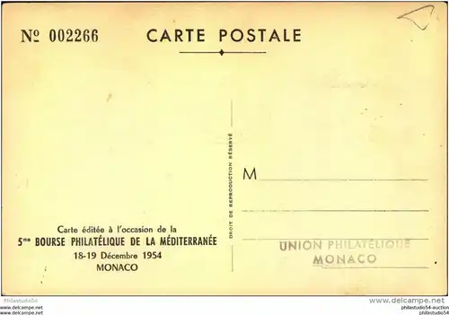 1954, MONACO, BOURSE PHILATELIQUE de la Mediteranee