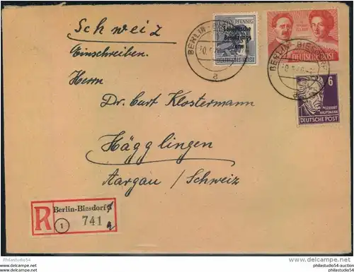 1949, portogerechtes Auslandseinschreiben, BERLIN-BIESDORF; Leih-R-Zettel