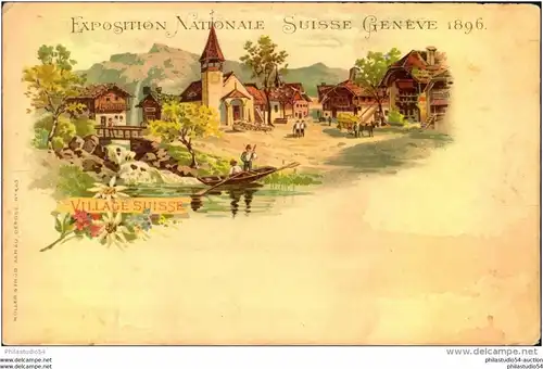 Exposition Nationale Suisse Genève 1896 -- Village Suisse -- Ausstellung 1896 in Genf, ungebraucht, Ecken bestoßen