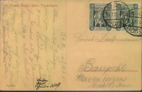 1920,, MARIENWERDER Portogerechte Bedarfspostkarte mit 2-mal 15 Pfg. ab DEUTSCH EYLAU