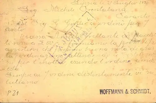 1890, 10 Pfg. Ganzsachenkarte abLEIPZIG nach Taranto, Italien und zurück