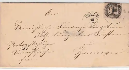 1871, "POLLE" nachverwendeter HANNOVER-Stempel in schwarz 1Grischen Dienstsache