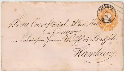 1863, 3 Groschen Ganzsachenumschlag ab PILLNITZ nach Hamburg