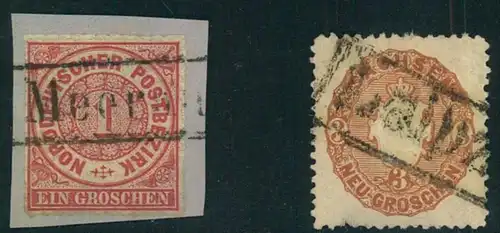 1867/1870 (ca.), MEERANE und LEIPZIG, selteneBahnhof Ra1 auf 1 Gr. NDP bzw. Wappen