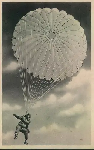 1944, Propagandakarte "Fallschirmjäger" gelaufen als Feldpost