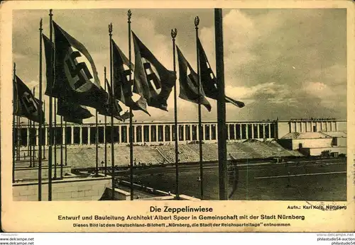 1936, Schwarz/weißkarte ""Die Zeppelinwiese"" gelaufen mit SSt zum Reichsparteitag in Nürnberg. Bedarfsmängel.