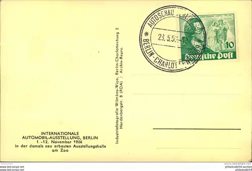 1950, 10 Pfg. Goethe mit Sonderstempel AUTOSCHAU BERLIN auf Sonderkarte