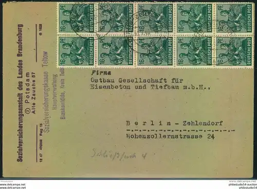 1948, 10-er-Block 16 Pfg. Arbeiter auf Ortsbrief in BERLIN-ZEHLENDORF 31.7.48 vom Letzten Tag der Zehnfachperiode.