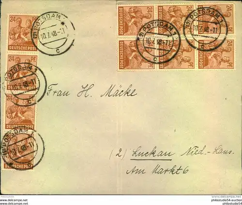 1948, Brief mit 10-mal 24 Pfg. Arbeiter als Zehnfachfrankatur ab POSDAM 1