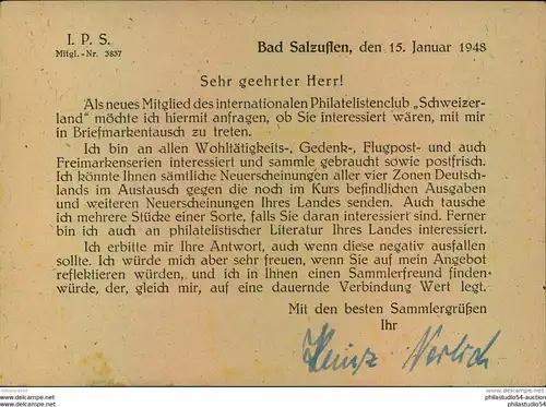 1948, Drucksachenkarte ab BAD SALZUFLEN nach Dänemark. Obwohl mit Vordruck (Tauschanfrage) als Auslandskarte franiert