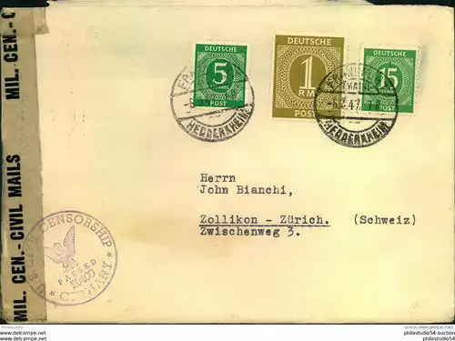 1947, Brief 2. Gewichtsstufe mit Ziffernfrankatur ab FRANKFURT (MAIN) HEDDERNHEIM in die Schweiz.