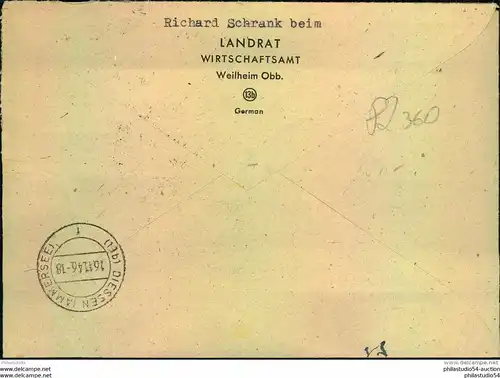 1946, Einschreiben ab WEILHEIM OBB. Mit Nor-R-Stempel