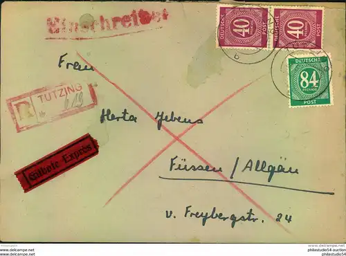 1947, Einschreiben/Eilboten ab TUTZING mit portogerechter Ziffernfrankatur