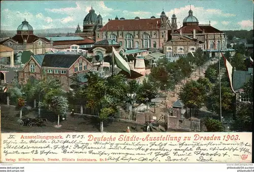 DRESDEN DEUTSCHE STÄDTEBAUAUSSTELLUNG 1903 auf offizieller Postkarte mit 5 Pfg. Germania