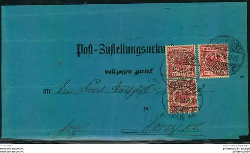 1898, Zustellung ab FRANKFURT (ODER) nach Sorau mit 3-mal 10 Pfg. krone/Adler