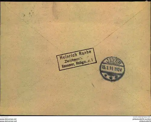 1911, Postauftrag mit EF 30 Pfg. Germania ab HANNOVER nach Jever.