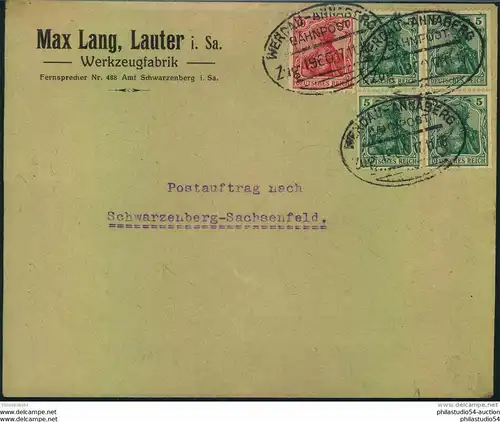 1916, Postauftrag mit Bahnpost WERDAU-ANNABERG