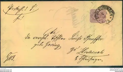 1888, 5 Pfennig auf Faltbrief ab SCHLEUSINGEN in eigenen Landzustellbezirk.
