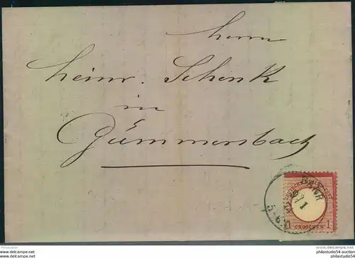 1874, Brief mit 1 Gr. Großer Brustschild ab BARR (ELSASS)
