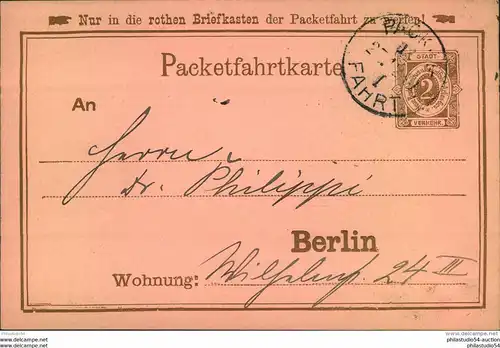 1891, PACKETFAHRT BERLIN mit privatem Zudruck ""Freie Litterarische Gesellschaft""