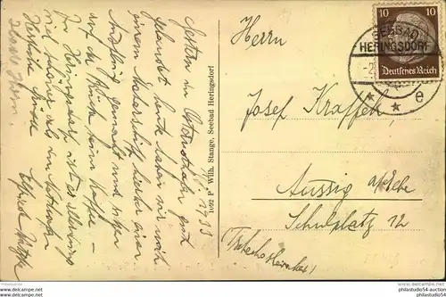 1933, Postkarte im Sondertarif ab SEEBAD HERINGSDORF mit 10 Pfg. Hindenburg (Wz 2) - Michel 140,-