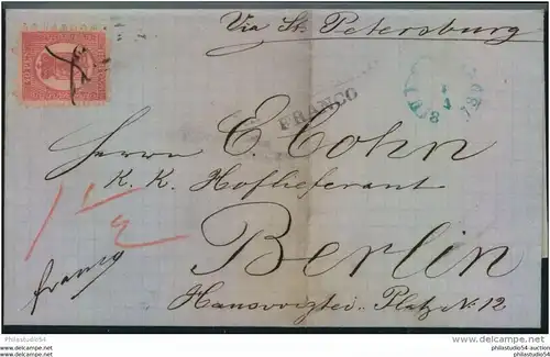 1873 folded letter from ULEABORG via St. Petersburg sent to Berlin. Franked with 40 Kop