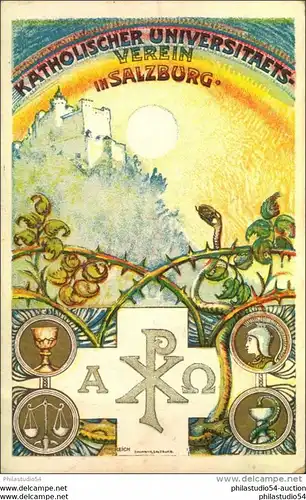 1921, Festpostkarte KATHOLISCHER UNIVERSITAETS-VEREIN SALZBURG