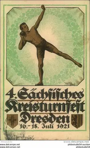 1921, Festpostkarte 4. Sächsisches Kreisturnfest mit Sonderstempel