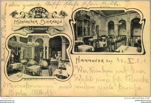 HANNOVER 1904, Gruss a.d. "Münchener Bierhalle", H. Scharpenberg,  Restaurant, Wein, Alkoho