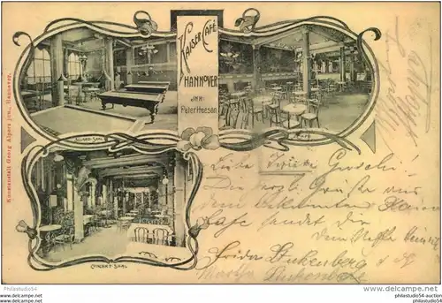HANNOVER 1903, Kaiser Café, Inh. Peter Heesen, m. Konzertsaal, Billardraum, Kunstanstalt Georg Alpers jun., Kultur,Sport